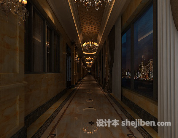 欧式酒店过道走廊3d模型下载