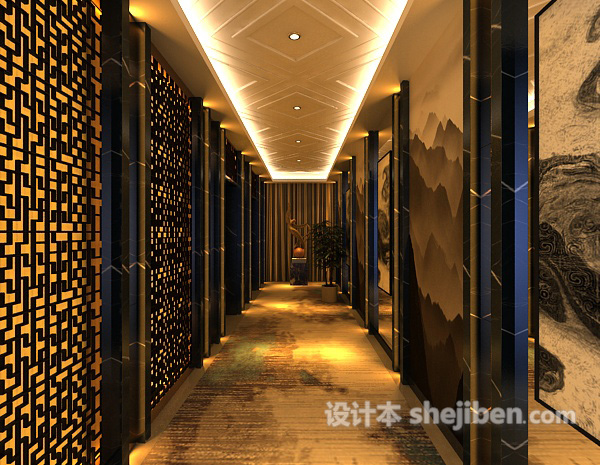 中式餐厅过道3d模型下载