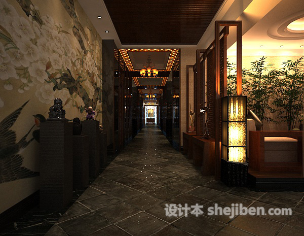 中式娱乐场所走廊3d模型下载