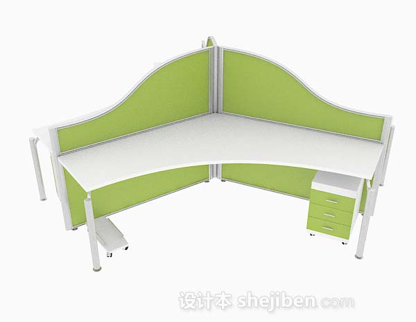 绿色简约办公桌3d模型下载