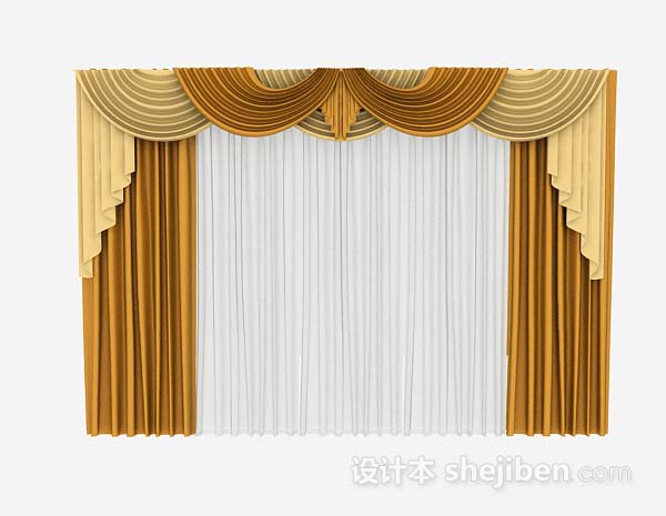 黄色高档窗帘3d模型下载