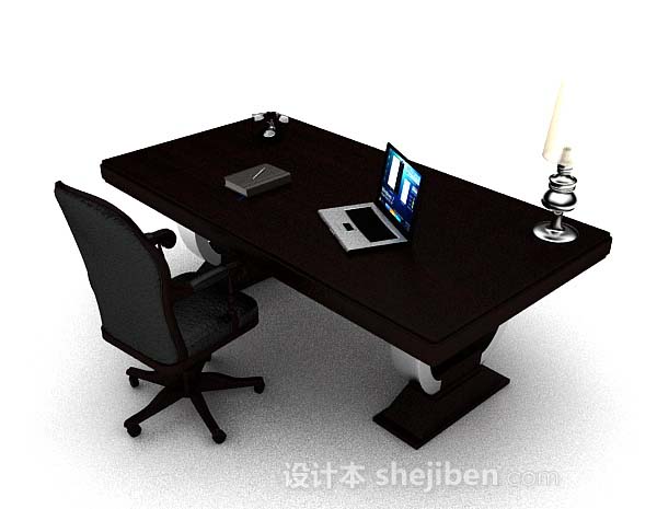 高档木质办公班台3d模型下载