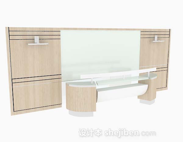 浅棕色办公班台3d模型下载