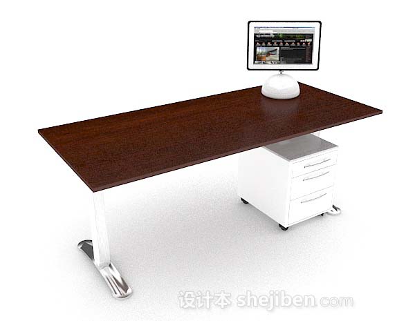 现代简约棕色木质书桌3d模型下载