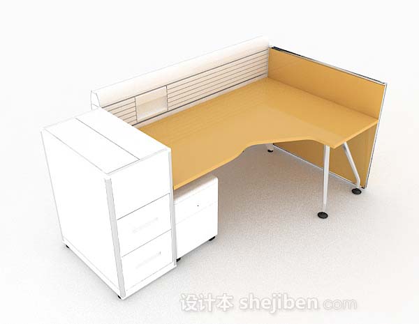 现代简约黄色办公桌椅3d模型下载