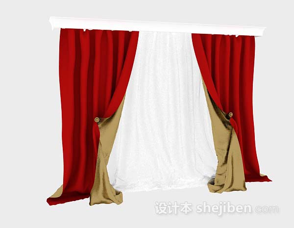 大红色双层窗帘3d模型下载