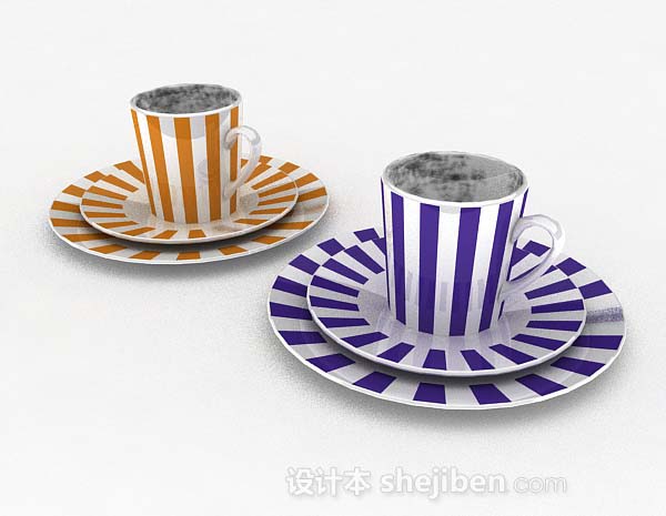 条纹黄色蓝色杯具3d模型下载