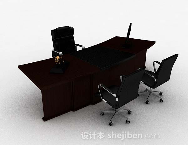 深棕色木质办公桌椅3d模型下载