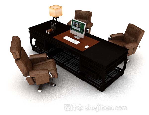 高档办公班台3d模型下载