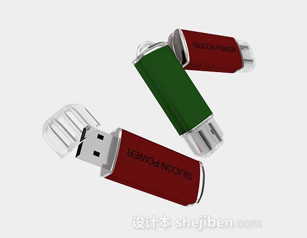 红色绿色U盘3d模型下载