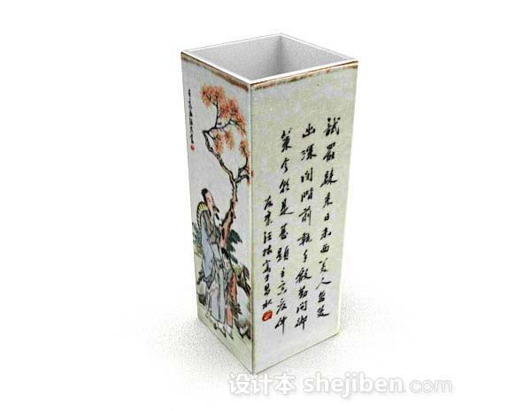 中式方形瓷器3d模型下载