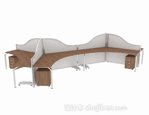 多人木质办公桌3d模型下载