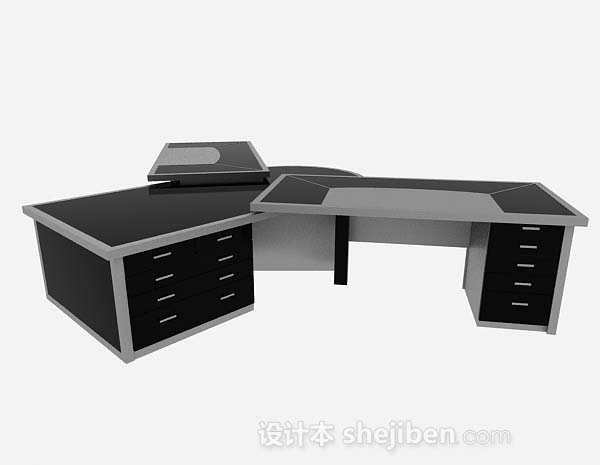 现代黑灰色办公桌3d模型下载
