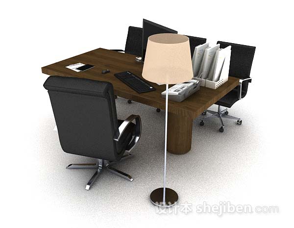 木质办公桌椅组合3d模型下载