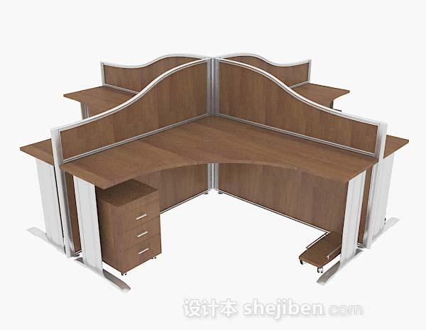 木质棕色多人办公桌3d模型下载