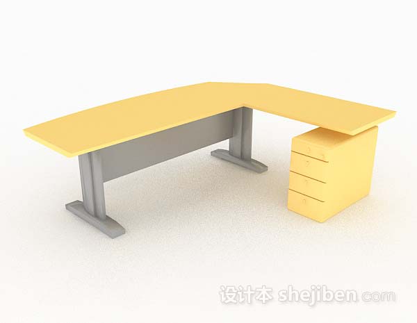 黄色简单办公桌3d模型下载