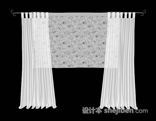 家居白色简单窗帘3d模型下载