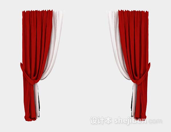 红白双层窗帘3d模型下载
