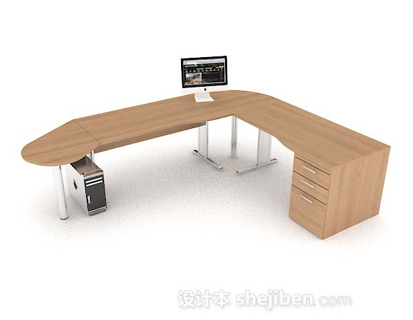 黄色木质办公桌3d模型下载