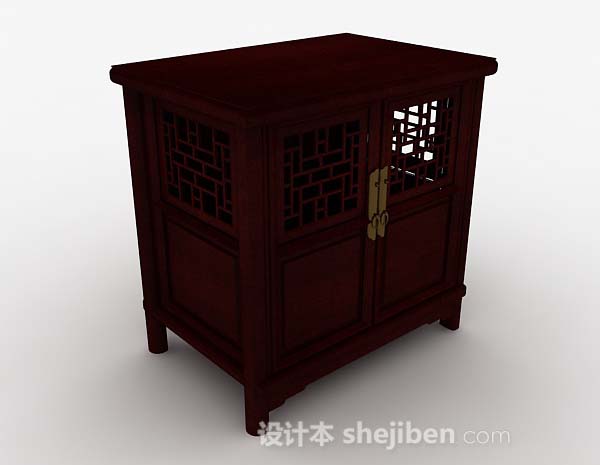 中式木质棕色储物柜3d模型下载