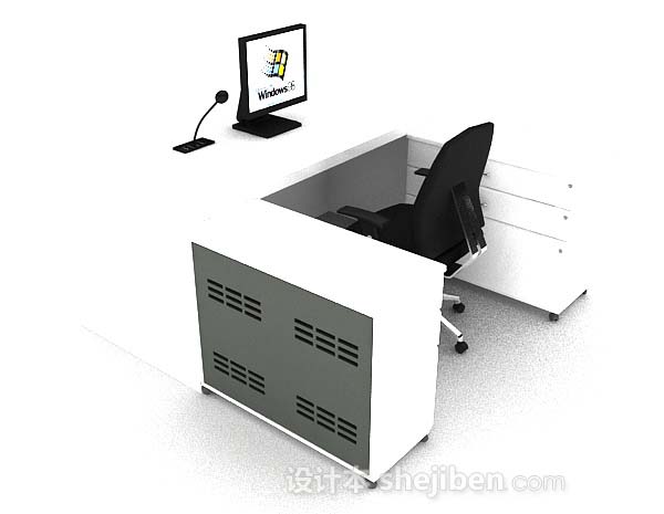 黑白办公桌椅3d模型下载