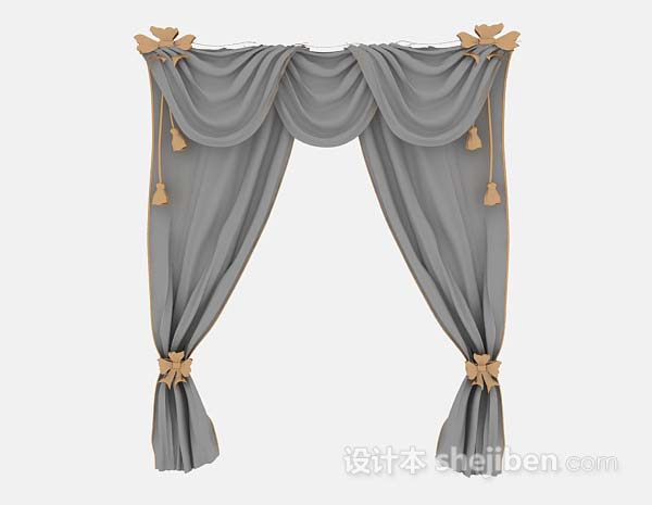 现代灰色家居窗帘3d模型下载