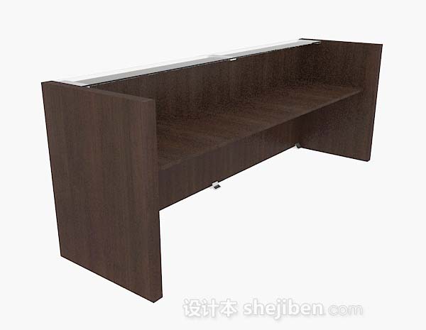 深棕色木质长办公桌3d模型下载