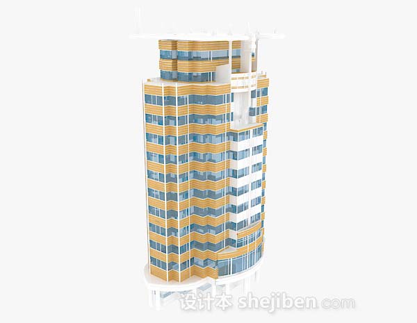 现代简约黄色公寓大楼3d模型下载