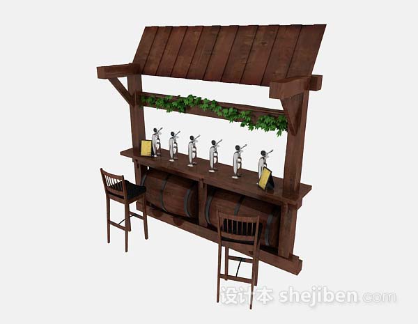 木质棕色啤酒吧台3d模型下载
