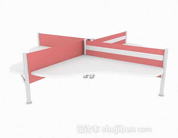粉色四人座办公桌3d模型下载
