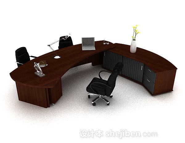高档棕色木质班台3d模型下载
