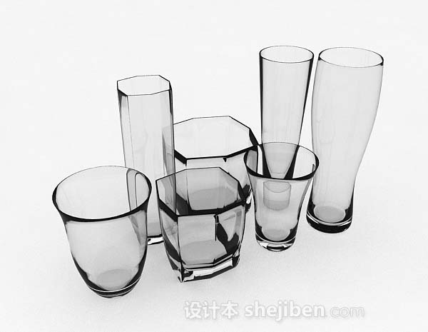 玻璃杯具套组3d模型下载