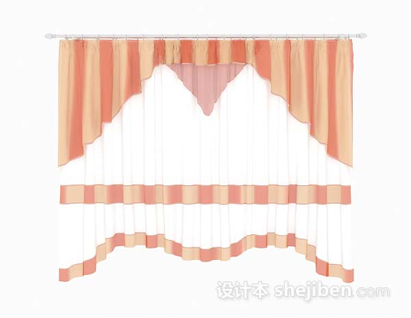橙色条纹家居窗帘3d模型下载