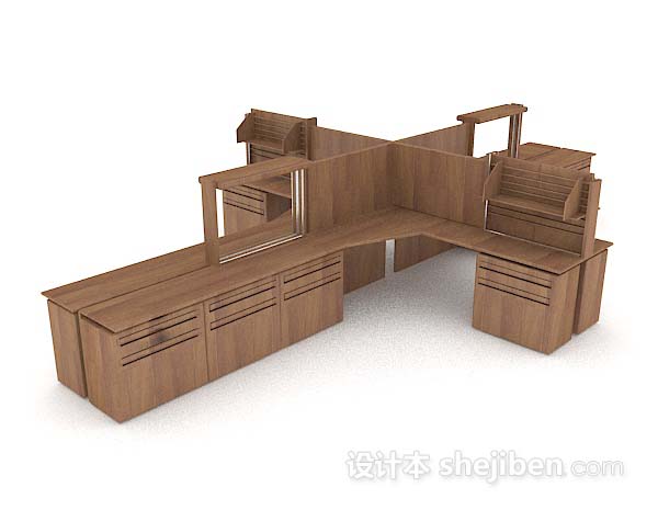 简约棕色木质多人办公桌3d模型下载