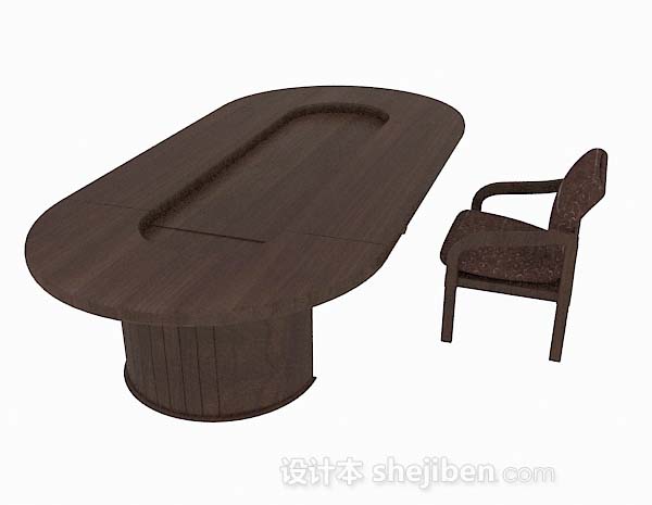 深棕色椭圆形班台3d模型下载