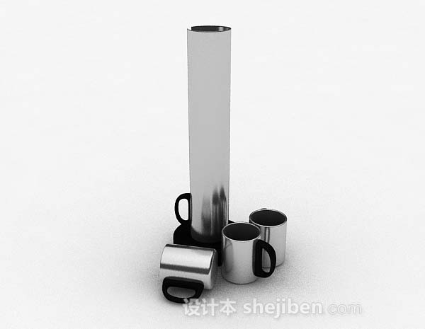 简单灰色杯子套组3d模型下载