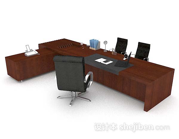 木质办公大班台3d模型下载