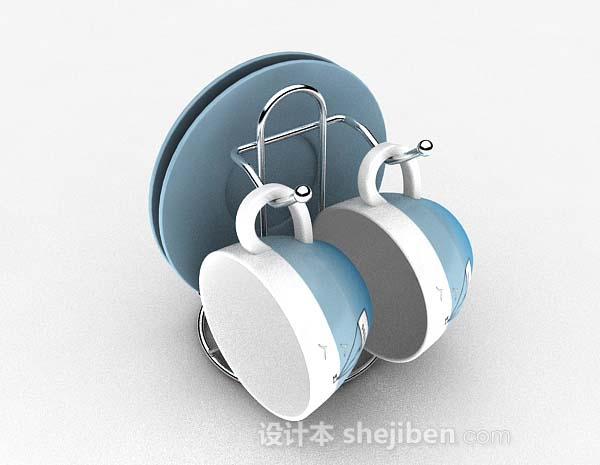 蓝色清新餐具3d模型下载