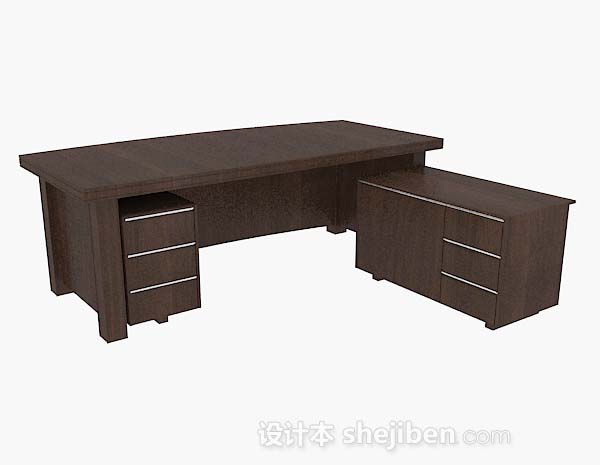 办公棕色木质桌3d模型下载
