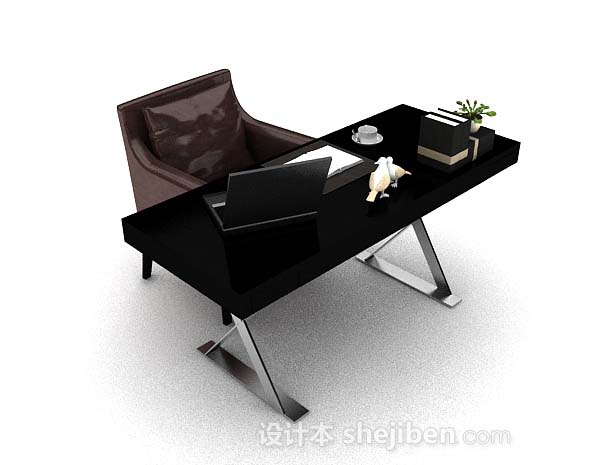 简约办公桌椅组合3d模型下载