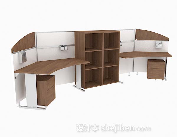 简约个性木质双人办公桌3d模型下载