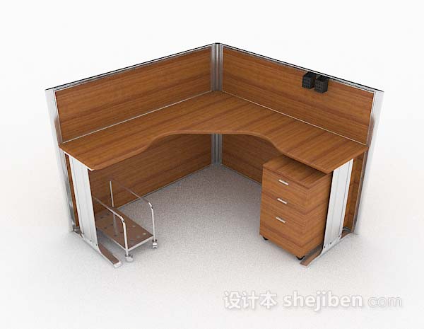 现代木质简单办公桌3d模型下载