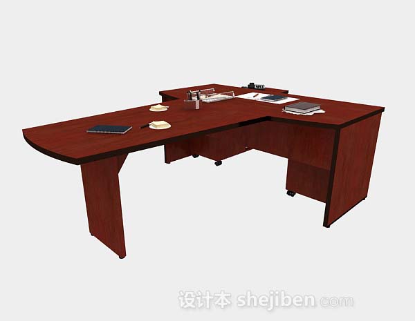 红棕色办公桌子3d模型下载
