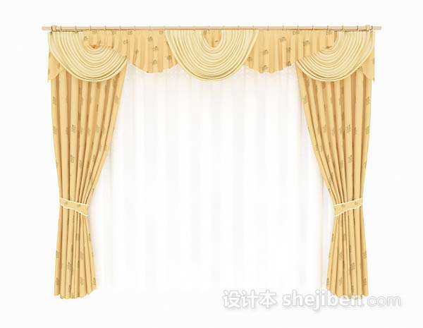 黄色家居花朵窗帘3d模型下载