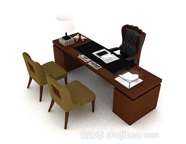 木质办公班台3d模型下载