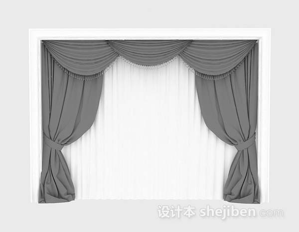 灰色家居窗帘3d模型下载