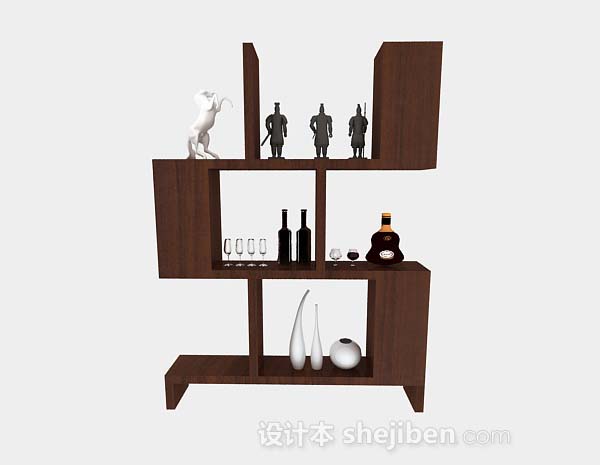 棕色木质展示柜3d模型下载