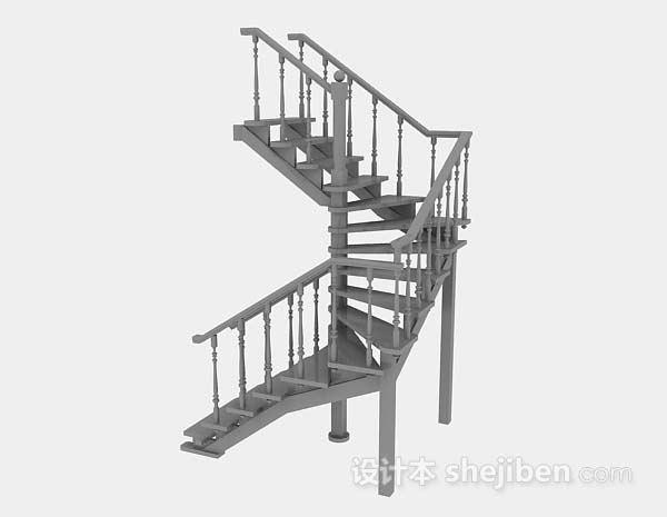 灰色木质楼梯3d模型下载