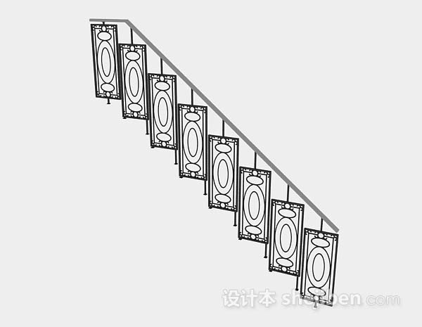 中式黑色铁艺楼梯栏杆3d模型下载