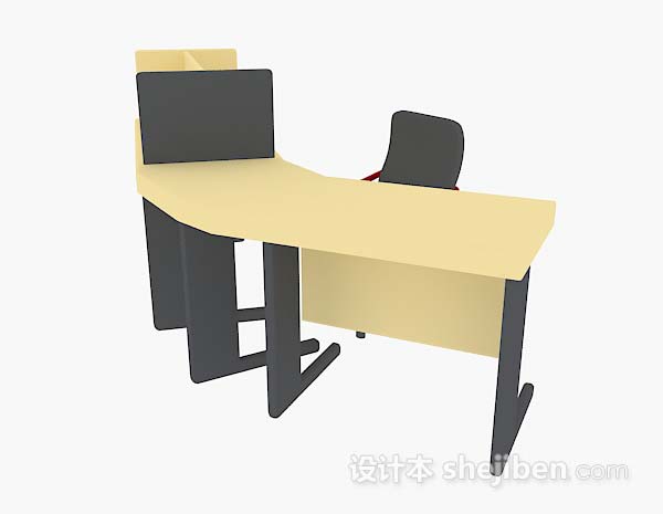 黄色办公桌椅3d模型下载